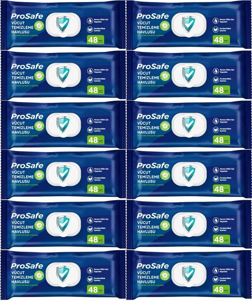 Prosafe Hasta Vücut Temizleme Islak Mendil Havlu 48 Yaprak XL (12 Li Set) Plastik Kapak