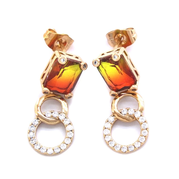 Altın Kaplama Küpe Renkli Zirkon Taşlı Sallantılı Küpe UNK-646 - Resim 4