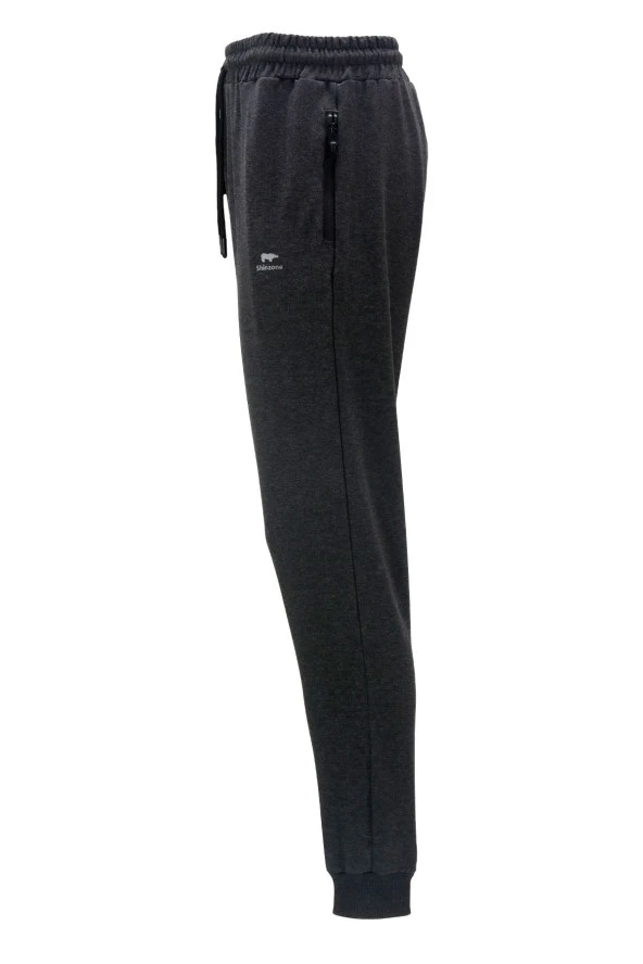 Erkek Düz Paça Mevsimlik Lastikli Koyu Antrasit Eşofman Altı - 2