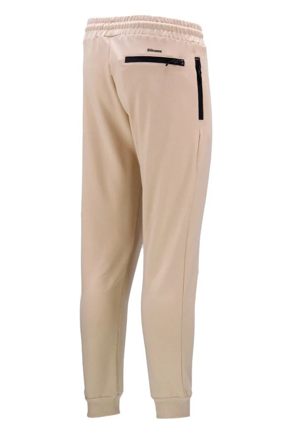 Erkek Düz Paça Mevsimlik Lastikli Bej Eşofman Altı - 3