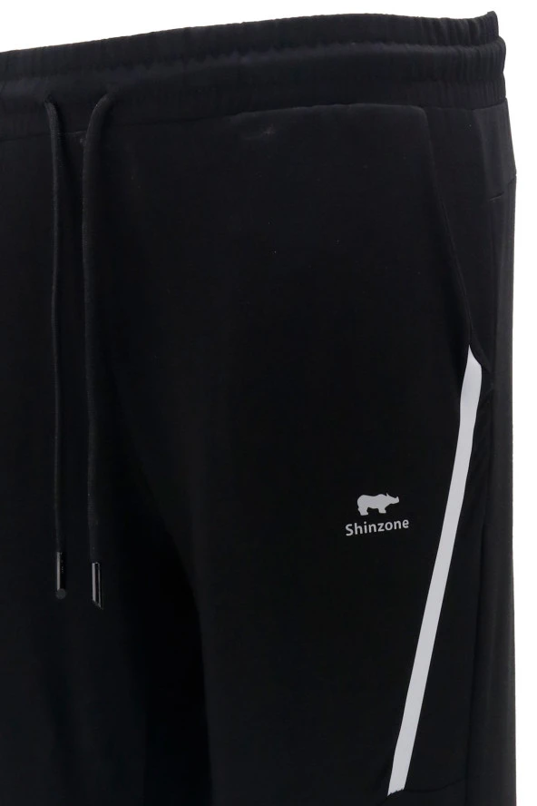 Erkek Standart Fit Lastikli Çizgi Detaylı Siyah Eşofman Altı - 4