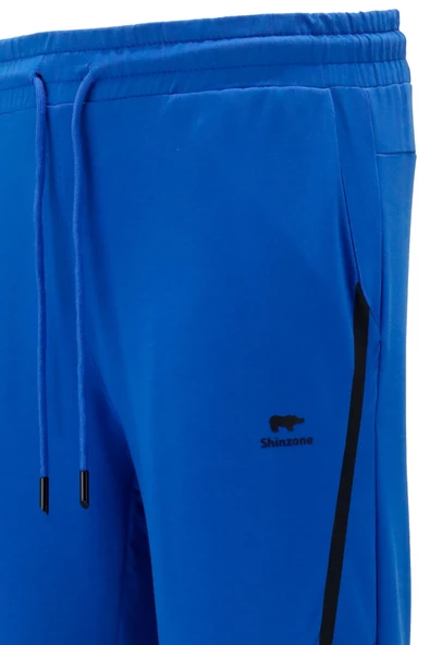 Erkek Standart Fit Lastikli Çizgi Detaylı Saks Mavi Eşofman Altı - 4