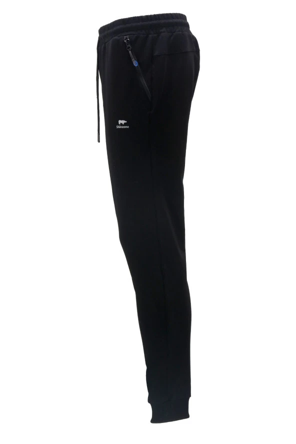 Erkek Düz Paça Rahat Kesim Lastikli Siyah Eşofman Altı - 2