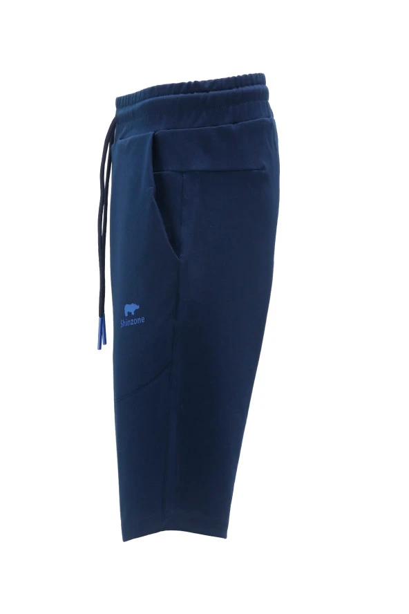 Erkek Likralı Esnek Lastikli Lacivert Şort - 2