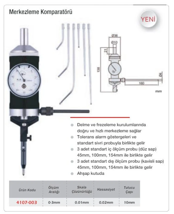 Werka Merkezleme Komparatörü 0-3mm 0.01mm