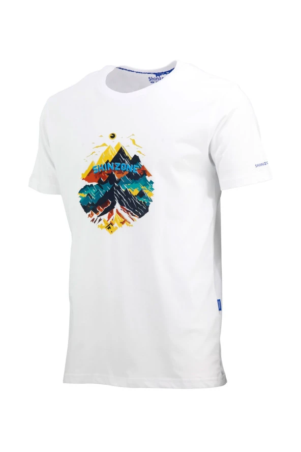 Erkek Bisiklet Yaka Mevsimlik Göğüs Baskılı Standart Fit Beyaz T-Shirt