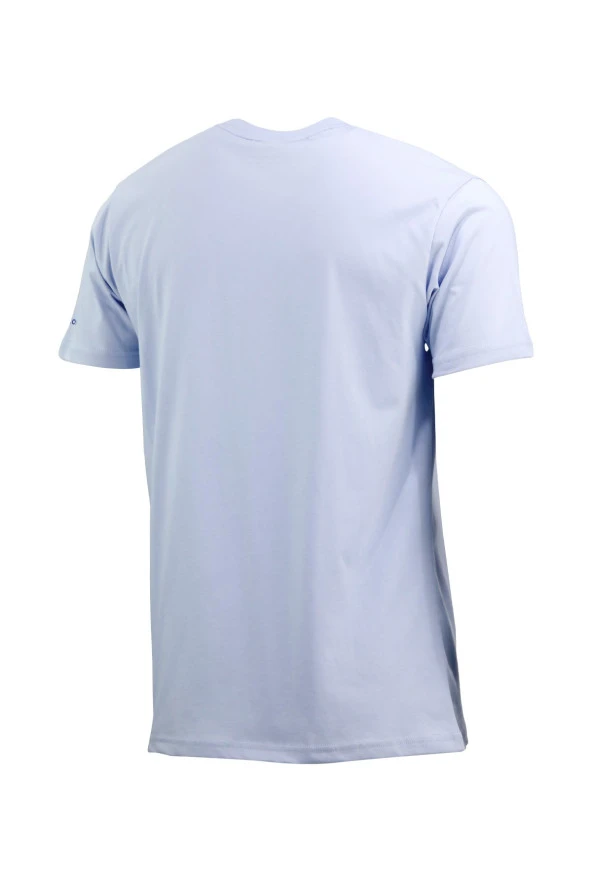 Erkek Bisiklet Yaka Mevsimlik Göğüs Baskılı Standart Fit Mavi T-Shirt - 4