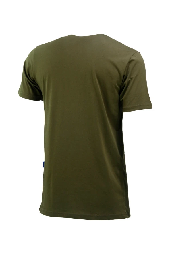 Erkek Bisiklet Yaka Mevsimlik Göğüs Baskılı Standart Fit Haki T-Shirt - Resim 4