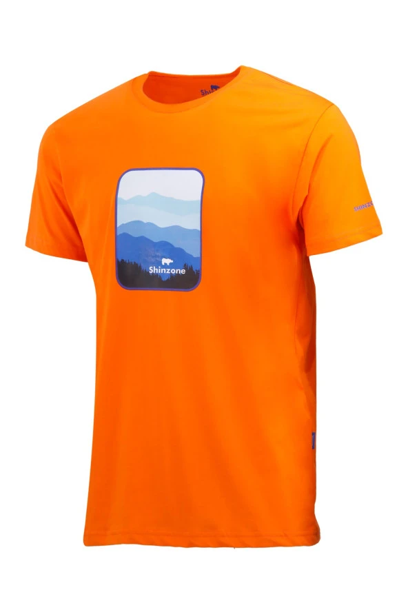 Erkek Bisiklet Yaka Yazlık Göğüs Baskılı Standart Fit Turuncu T-Shirt ürün görseli 1