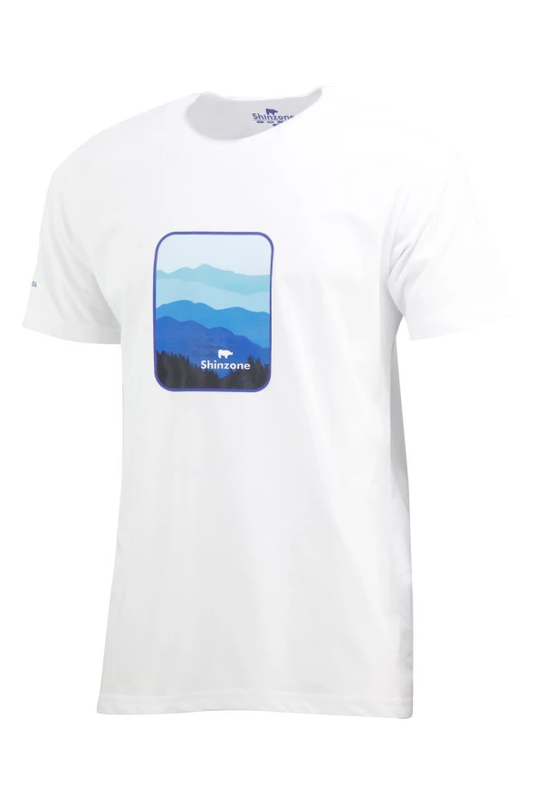 Erkek Bisiklet Yaka Yazlık Göğüs Baskılı Standart Fit Beyaz T-Shirt