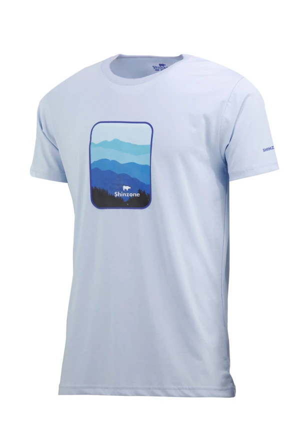 Erkek Bisiklet Yaka Yazlık Göğüs Baskılı Standart Fit Mavi T-Shirt ürün görseli 1