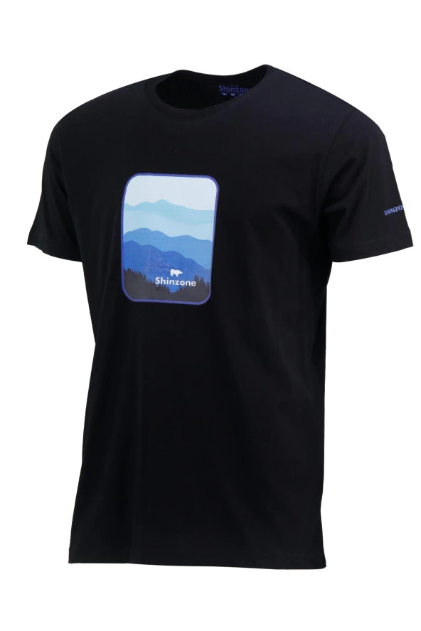 Erkek Bisiklet Yaka Yazlık Göğüs Baskılı Standart Fit Siyah T-Shirt