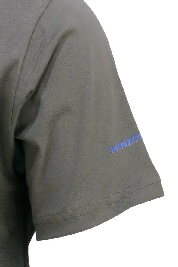 Erkek Bisiklet Yaka Yazlık Göğüs Baskılı Standart Fit Haki T-Shirt - 3