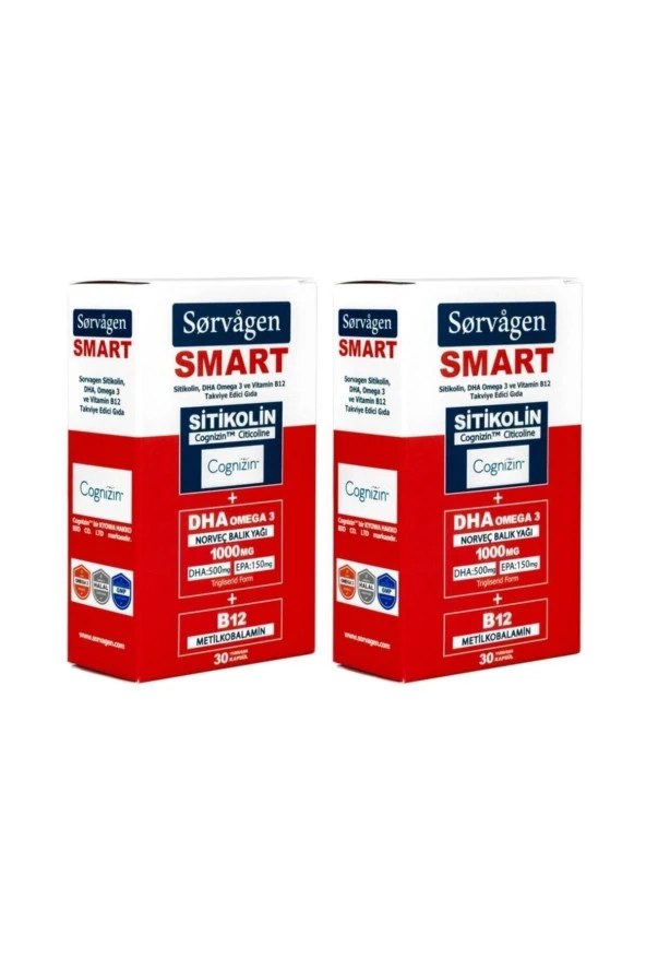 SORVAGEN Smart Sitikolin, Dha Omega 3 Ve B12 (30 Kapsül) - 2 Adet