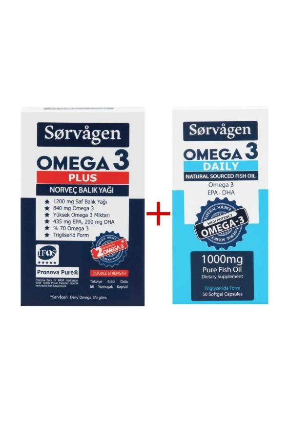 SORVAGEN Omega 3 Plus Norveç Balık Yağı, 1200 Mg , Omega 3 Daily Saf Balık Yağı, 50 Kapsül, 1000 Mg