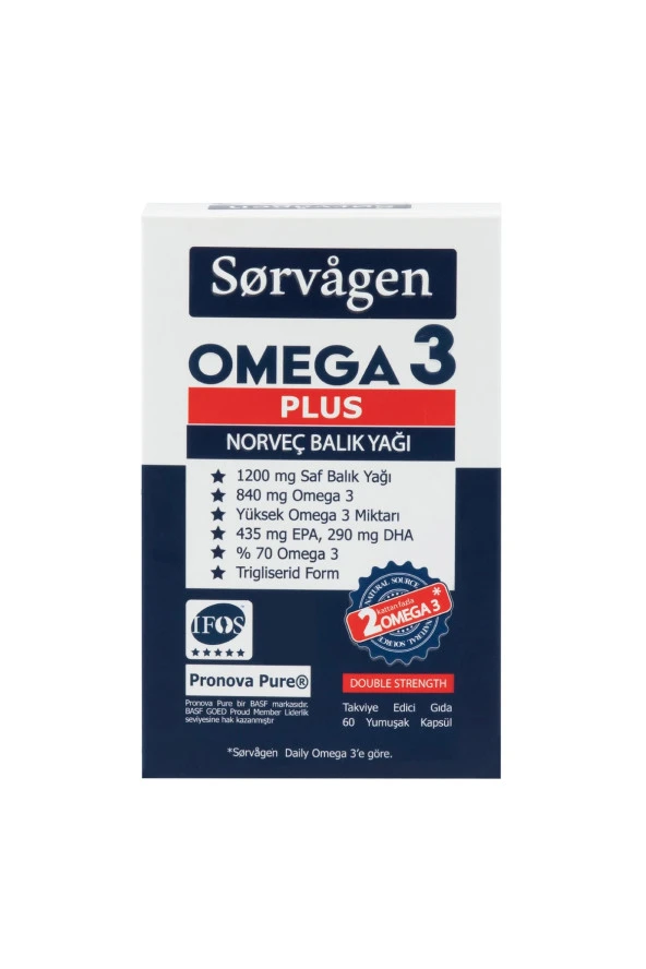 SORVAGEN Omega 3 Plus Saf Norveç Balık Yağı, 60 Kapsül, 1200mg