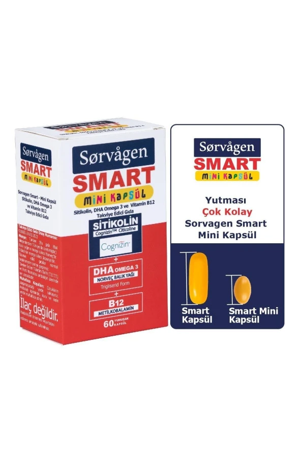 SORVAGEN Smart Mini Kapsül Sitikolin, Dha Omega 3 Ve B12 - 60 Kapsül