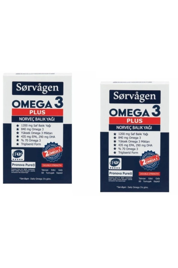 SORVAGEN Omega 3 Plus Norveç Balık Yağı 60 Kapsül x 2 Adet