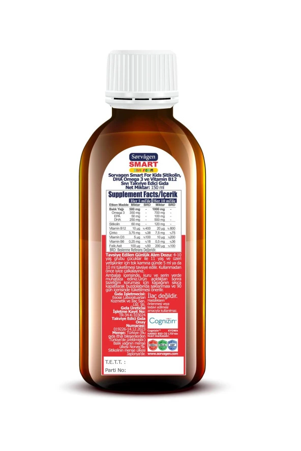 Sorvagen Smart Kids Sıvı Form - Sitikolin Dha Omega 3 Norveç Balık Yağı Ve B12 - 150 Ml - 4