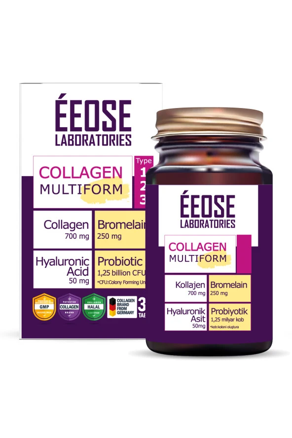 EEOSE Multiform Collagen, Bromelain, Hyaluronik Asit Ve Probiyotik 30 Tablet