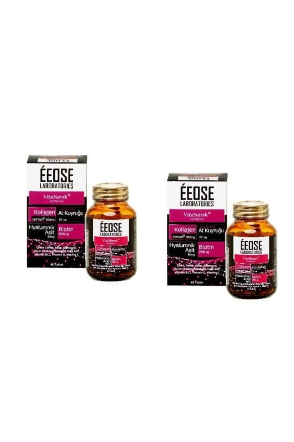 EEOSE Collagen Tablet Kollajen + Hyaluronik Asit + Atkuyruğu + Biotin + C Vitamini 45 Tablet x 2