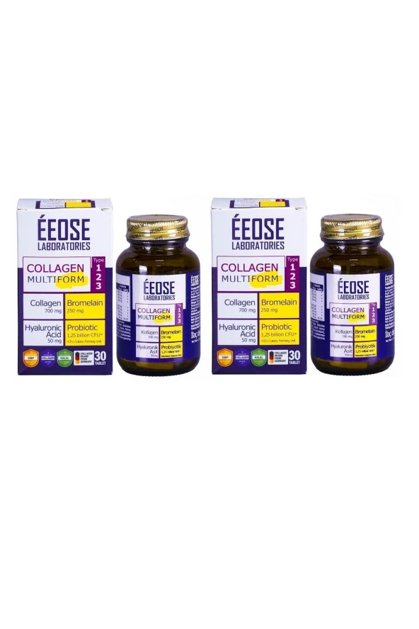 EEOSE Multiform Collagen, Bromelain, Hyaluronik Asit Ve Probiyotik 30 Tablet -2 Adet