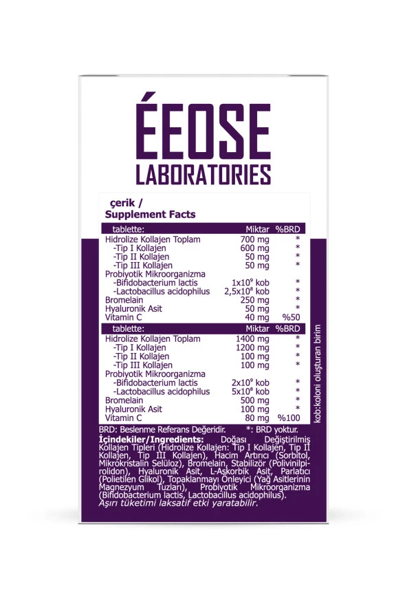 EEOSE Multiform Collagen, Bromelain, Hyaluronik Asit Ve Probiyotik 30 Tablet - 4