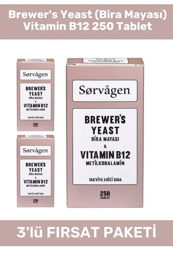 SORVAGEN Brewer's Yeast (Bira Mayası) Vitamin B12 250 Tablet - 3 Adet