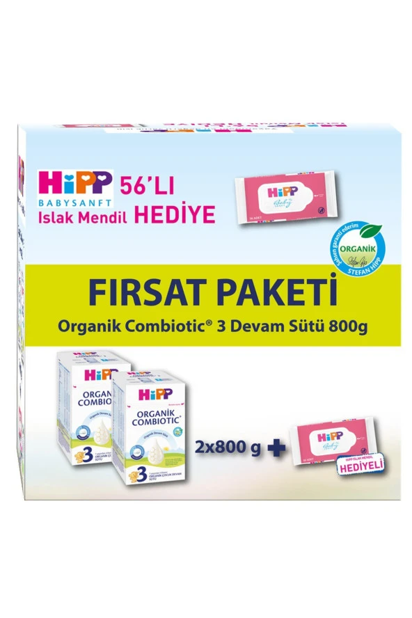 Hipp 3 Organik Bebek Sütü Combiotic 800 G x Islak Mendil 2 Adet