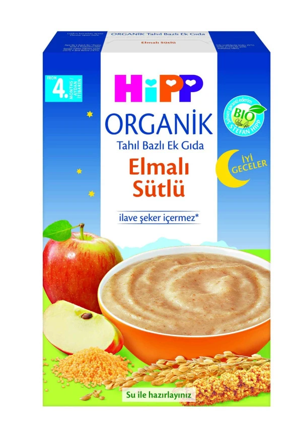 HİPP Organik Iyi Geceler Elmalı Sütlü Tahıl Bazlı Ek Gıda 250 gr