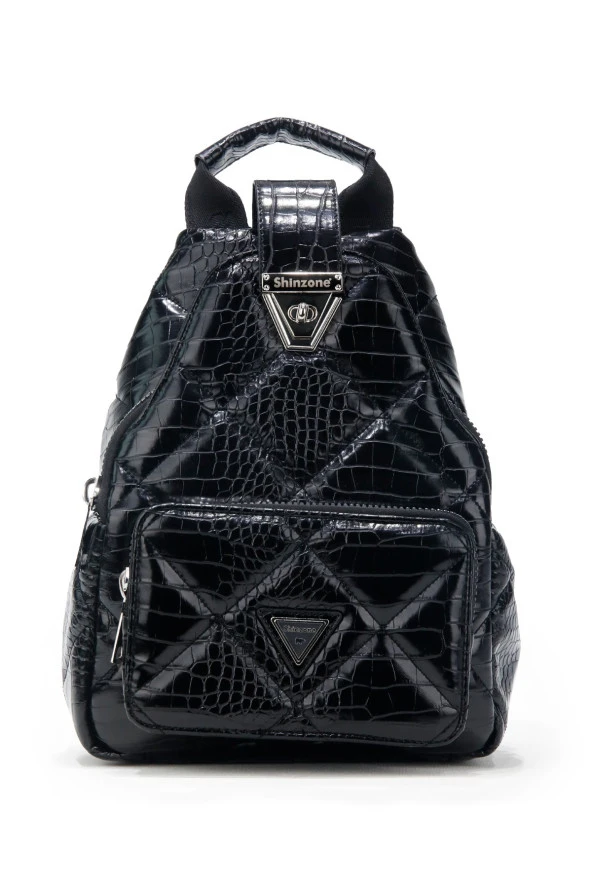 Kadın Deri Görünümlü Kilitli Siyah Çanta - 2