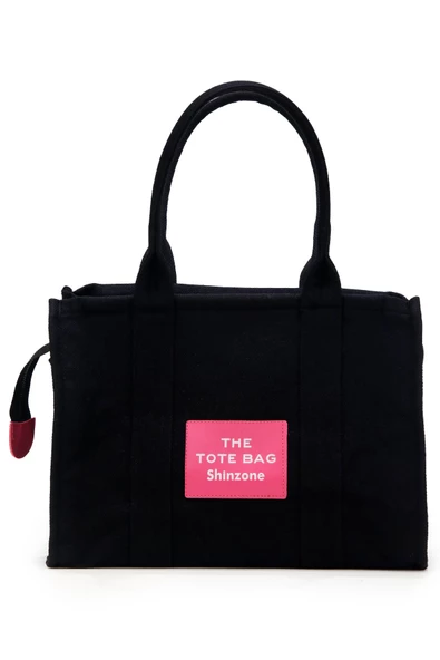 Kadın Soft Tote Bag Kanvas Siyah Pembe Çanta - 5