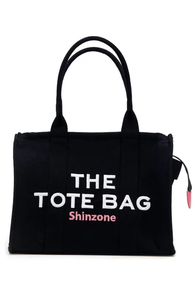 Kadın Soft Tote Bag Kanvas Siyah Pembe Çanta - 2