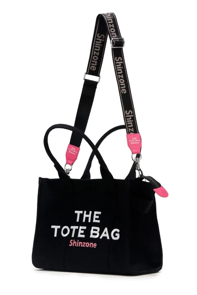 Kadın Soft Tote Bag Kanvas Siyah Pembe Çanta - 3