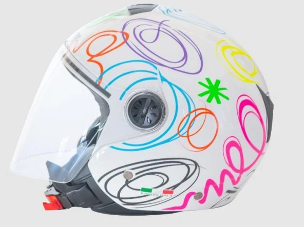 Sway 715 Şeffaf Vizörlü Yarım Motosiklet Scooter Kaskı S Beden White Flower - 4