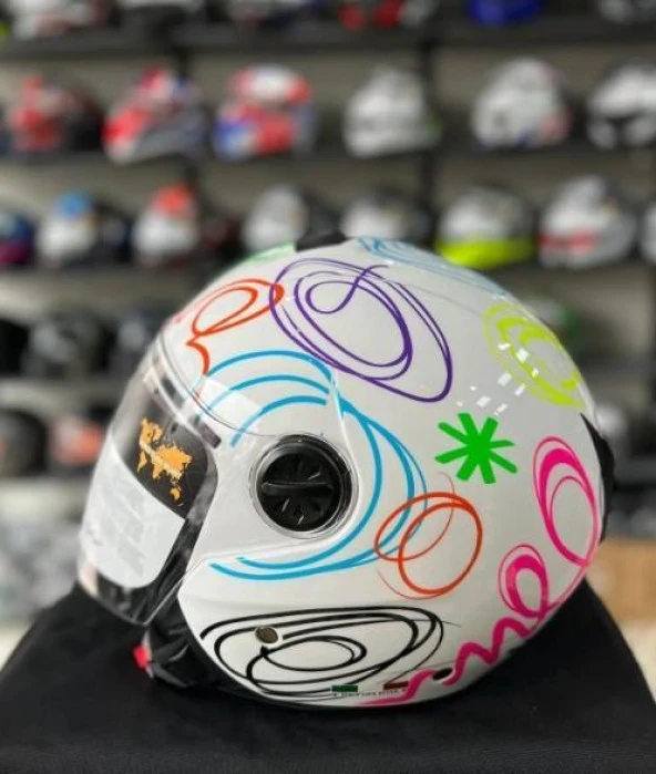 Sway 715 Şeffaf Vizörlü Yarım Motosiklet Scooter Kaskı S Beden White Flower - 6