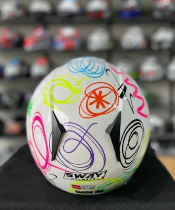 Sway 715 Şeffaf Vizörlü Yarım Motosiklet Scooter Kaskı S Beden White Flower - 7