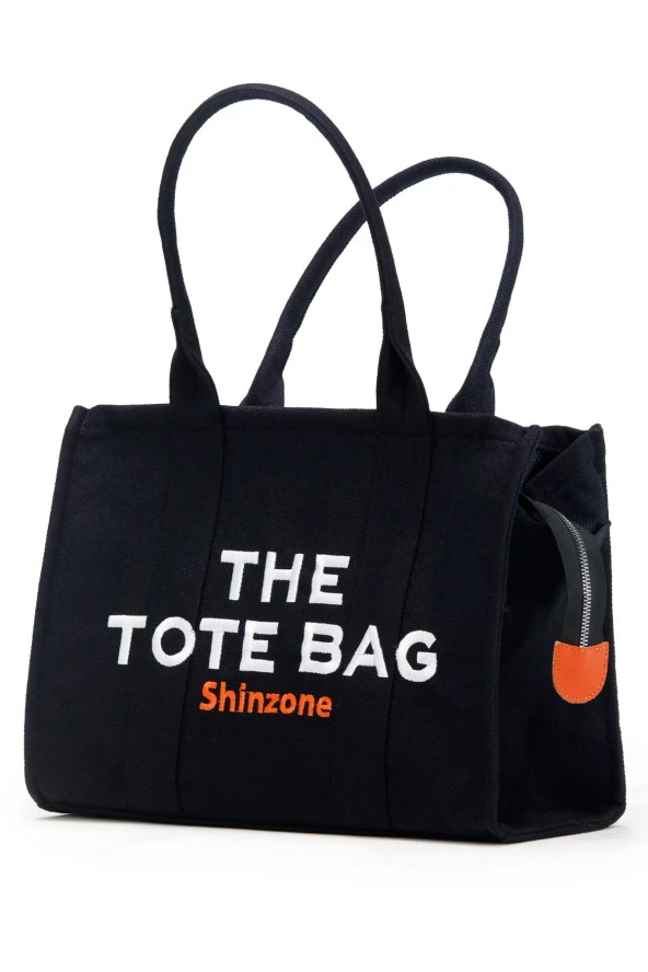 Kadın Soft Tote Bag Kanvas Siyah Turuncu Çanta