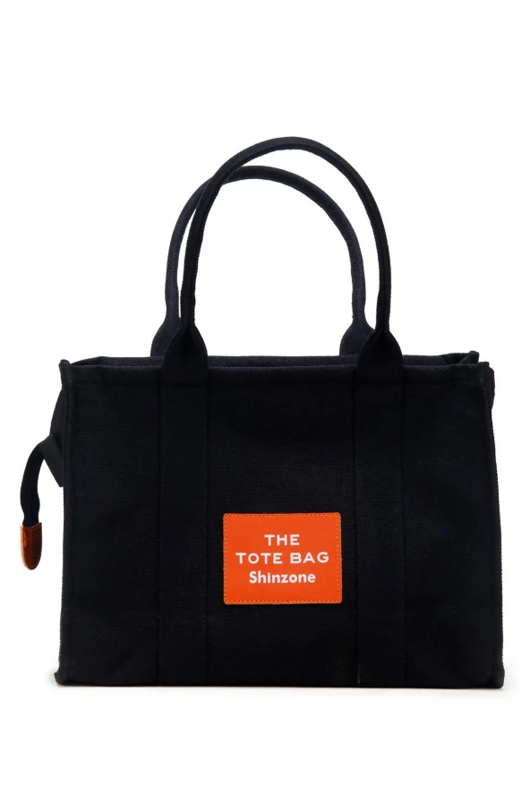 Kadın Soft Tote Bag Kanvas Siyah Turuncu Çanta - 5