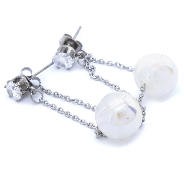 Çelik Sallantılı Küpe İnci Detaylı UNK-550 - Resim 3