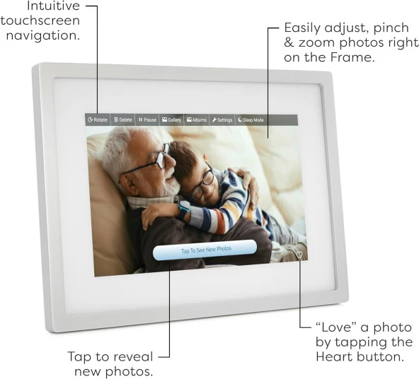 Skylight 10 Inc Dijital Resim Çerçevesi - Dokunmatik - Telefon Kontrollü, Gümüş - 5