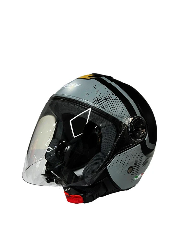 Sway 715 Şeffaf Vizörlü Yarım Motosiklet Scooter Kaskı S Beden Black Grey - 8