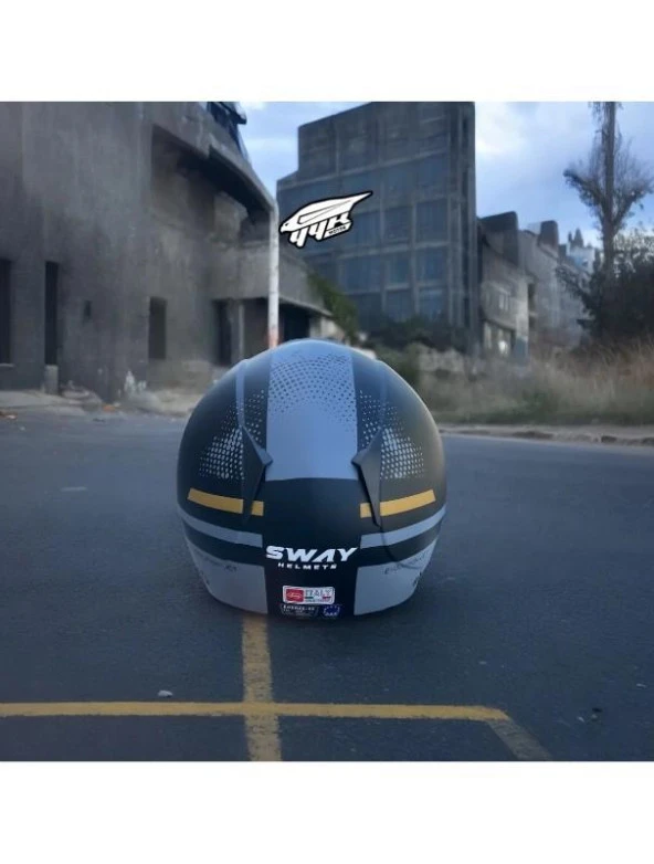 Sway 715 Şeffaf Vizörlü Yarım Motosiklet Scooter Kaskı S Beden Black Grey - 12
