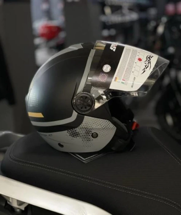 Sway 715 Şeffaf Vizörlü Yarım Motosiklet Scooter Kaskı M Beden Gemini Grey - 2