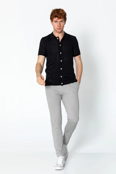 Erkek Regular Fit Örme Rahat Triko Yazlık Gömlek - 3