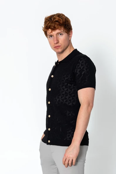 Erkek Regular Fit Örme Rahat Triko Yazlık Gömlek - 4