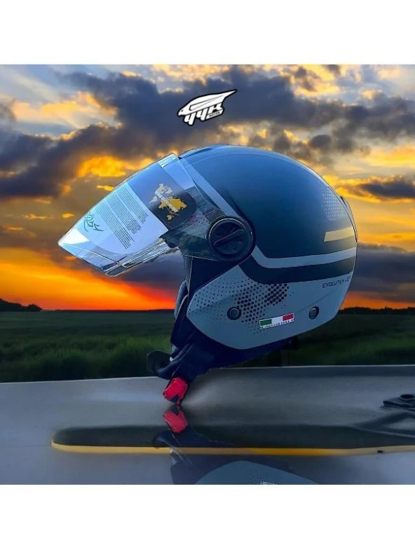 Sway 715 Şeffaf Vizörlü Yarım Motosiklet Scooter Kaskı XL Beden Gemini Grey - Resim 12