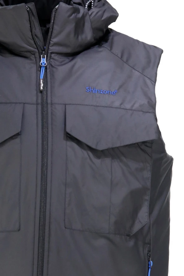 Erkek Kapişonlu Cepli Siyah Yelek - 3