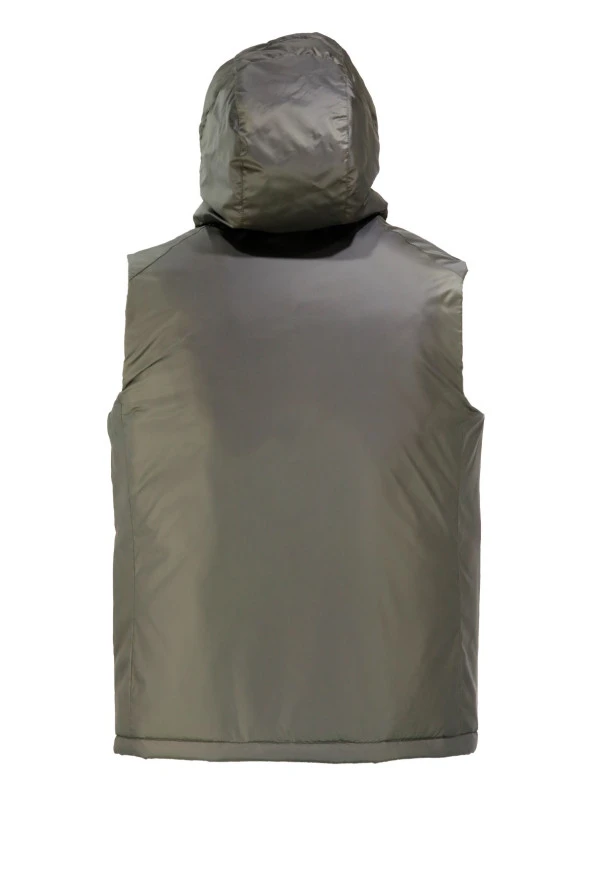 Erkek Kapişonlu Cepli Haki Yelek - 2