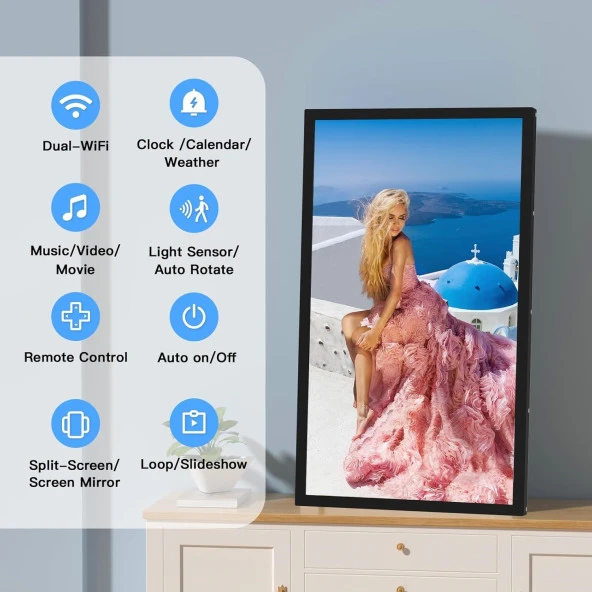 FULLJA Dijital Resim Çerçevesi - 21.5 Inc WiFi 32 GB, 1920x1080 IPS FHD 1080P - 5